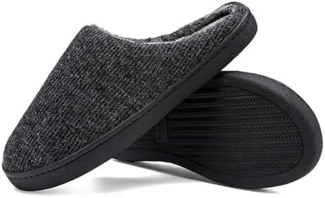 EASYLEE Men’s Slippers with Memory Foam, Warm Soft Plush Fleece Lining House Shoes, Anti-Skid Durable Rubber Sole Slippers for Men Home Indoor Outdoor