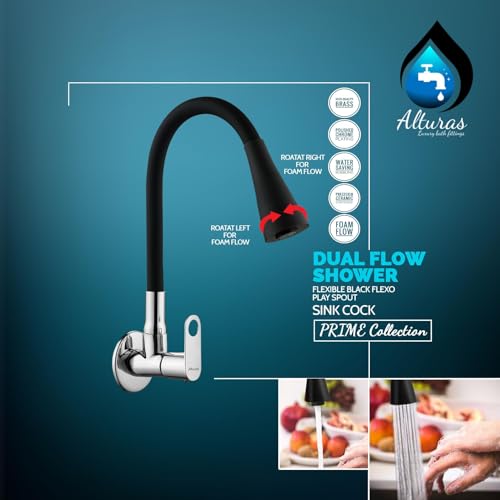 Image of ALTURAS Dual Flow Black Kitchen Sink Cock with 360 Degree Swivel Spout | Kitchen Sink Tap | Kitchen Faucet | Tap for Kitchen (Orio)