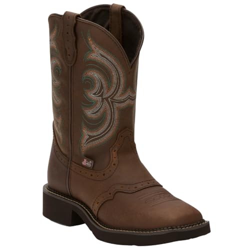 Justin Women’s Inji II 11" Gypsy Western Boot – Distressed Leather Cowgirl Boots with Square Toe, Stitch Detailing, J-Flex Comfort System, and Removable Orthotic Insole, Brown - 8 B2