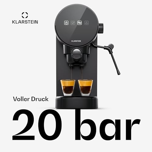 Foto von Klarstein Espresso Siebträgermaschine mit Milchaufschäumer, 0,9L Retro Mini-Espressomaschine mit Siebträger, 1360 Watt Kaffeemaschine Klein, Kaffeemaschine für Cappuccino, Latte & Macchiato