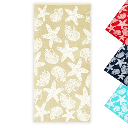 Zollner Toalla De Playa Beige Con Animales Marinos, 90x180 Cm, Algodón