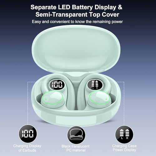 Image of PEFUPEW Wireless Earbuds, Bluetooth 5.4 Headphones Sport, Over Ear Buds with ENC Noise Cancelling Mic, 48H, Wireless Earphone with Earhooks, IP7 Waterproof Buds for Workout Running, Light Blue