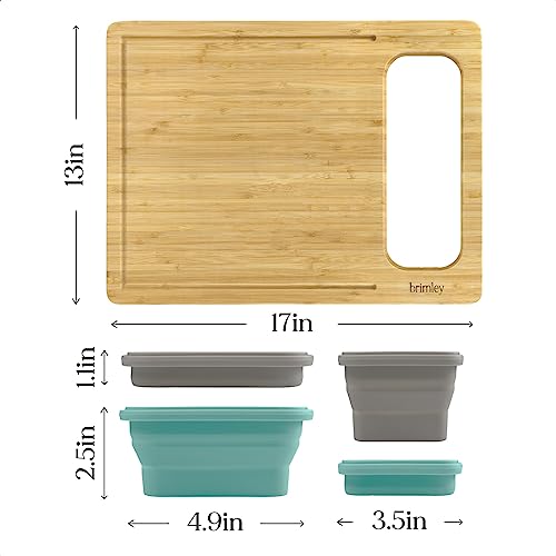 Brimley Bamboo Wood Cutting Board - Wooden Cutting Board With Containers And Lids For Food Storage - Over Edge Hanging Cutting Boards For Kitchen With Anti-Slip Feet - Home And Kitchen Gadgets #TOP5