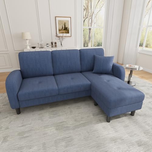 Cayipng Sofá esquinero en forma de L con chaise longue, sofá de 3 plazas, 166 x 118 x 77 cm, tejido transpirable de algodón y lino, patas de plástico, diseño modular, ideal para salón (azul)