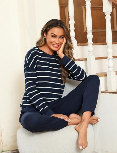 Schlafanzug-Damen-Lang-Pyjama-Baumwolle-Nachtwaesche-Winter-Schlafanzuege-mit-Buendchen - Sparfuchs24.io - Preisvergleich & Top Angebote Online