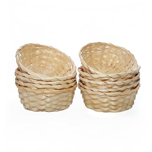 10 x Round Natural Bamboo Wicker Bread Basket Retail Shop Display Christmas Hamper (Large)