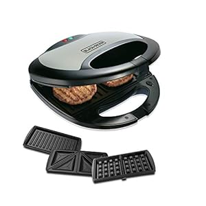 BLACK+DECKER 750W Sandwich Maker 2 Slot Non-Stick 3in1 Interchangable Grill And Waffle Maker, With Indicator Ready to…