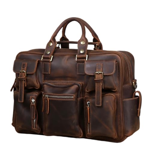 Men's Genuine Leather Travel Bag Retro Large-Capacity Handbag Business Cowhide Briefcase Leather Business Trip Computer Bag ()