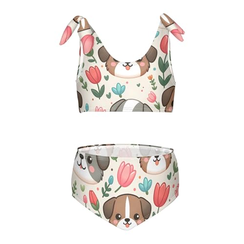 Girls' Bikini Set, Cute and Simple Little Dog Head Kids Swimsuit 2 Pcs Beach Bathing Suit