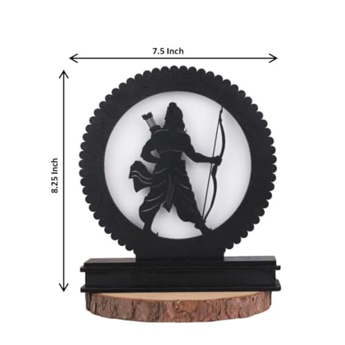 Image of Sacred Shri LED Ram Backlit Lamp - MDF Wooden & Acrylic Illuminated Table Light With Power Adapter, 8.25 inch Spiritual Indian Epic Decor