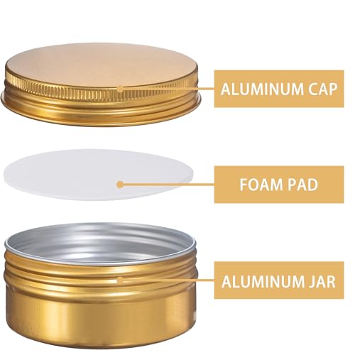 24 Pack 3oz Screw Top Aluminum Tin Jars with Screw Lids and Blank Labels - Refillable 90ml Metal Containers for Lip Balms, Candles, Salves, Spices, Crafts (Gold)3