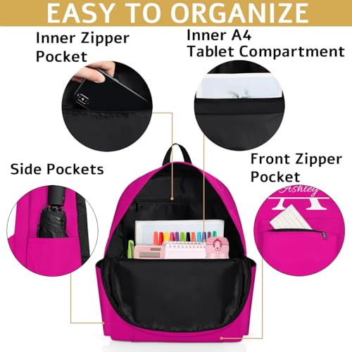 Personalized Backpack with Initial & Name Personalized Shoulder Bag for Women Men Waterproof Travel Casual Daypack 15.1in, Hot Pink4