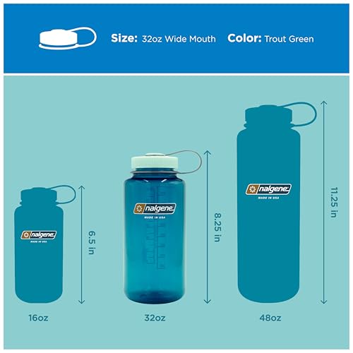 Image of Nalgene 32 oz Wide Mouth Water Bottle | BPA-Free, Durable & Leak Proof, Lightweight Bottle for Hiking & Gym, Work & Travel, Trout Green