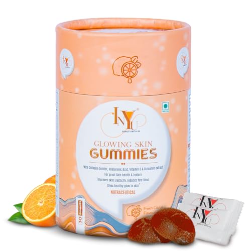 Image of INYU Glowing Skin Gummies (Pack of 30) | with Hyaluronic Acid, Vitamin C, E & Curcumin Extract | for Signs of Ageing, Healthier, Glowing & Softer Skin