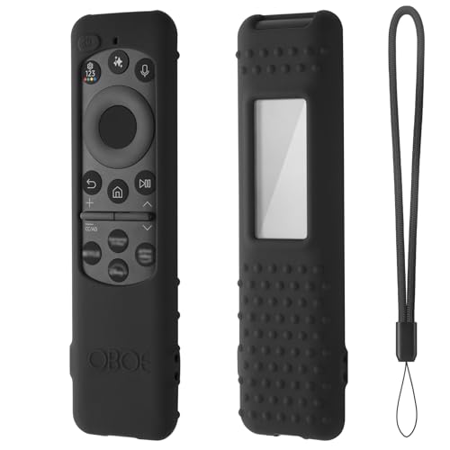 Image of Oboe Silicone Tv Remote Cover Compatible with Samsung Smart Tv Remote 2025 Model TM2360 E Half Wrap Protective Case with Lanyard (K-Black) [Remote NOT Included]