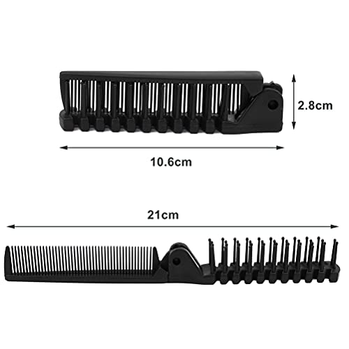 Folding Hair Brush and Comb, Plastic Portable Travel Hair Brush Pocket Hair Comb Double Headed Massage Hair Comb for Thick, Thin Hair (Black) - Image 3