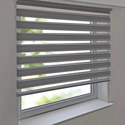 Doppelrollo Premium 120 x 230 cm grau - Duorollo Vario Seitenzug zum Anschrauben freihängend für Wandmontage und Deckenmontage - inkl. Metallträger