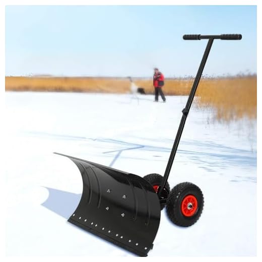 JOYBASE Snow Pusher Shovel, Adjustable Snow Shovel with Wheels, Rolling Snow Plow Shovels, Driveway or Pavement Snow Removal Tool