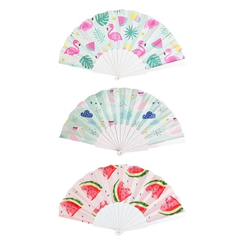 JDNFKG Ventilador Portátil De Doodle De Dibujos Animados De 3 Piezas, Diseño Plegable, Ventilador De Manos Simple Y Cómoda, Decoraciones De Fiesta De Playa, Regalos Creativos.