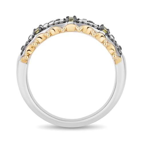 Jewelili Enchanted Disney Fine Jewelry 'Princess and Frog Anniversary' Special Black Rhodium Over Sterling Silver and 10K Yellow Gold with 1/8 CTTW Diamonds and Peridot Princess and the Frog 15th Anniversary Tiana Ring4