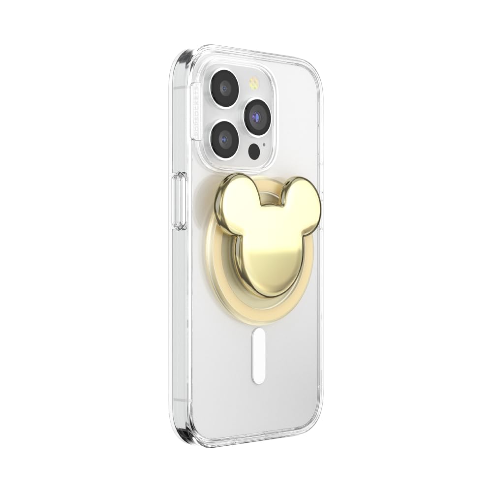 PopSockets Impugnatura rotonda per telefono compatibile con MagSafe, anello adattatore incluso, supporto per telefono, compatibile con ricarica wireless - Testa di Topolino oro