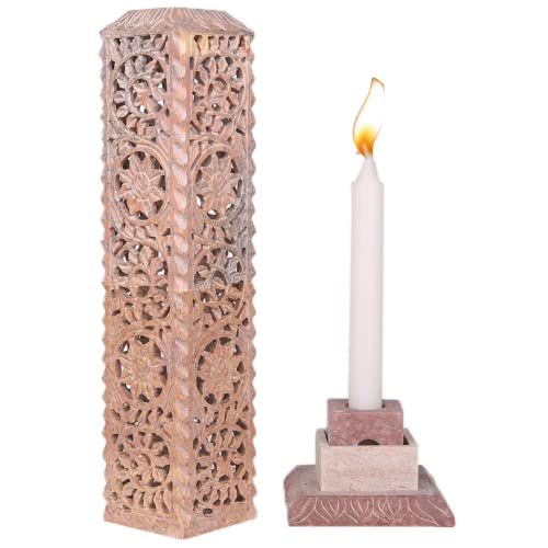 Carry Me Handmade Marble Soapstone Incense Stick Burner | Candle Stick Holder | Tea Light Stand - Floral Carving For Gifting. Decorative Incense Tower For Home And Office Decor. (3X3X11 Inches) #TOP1