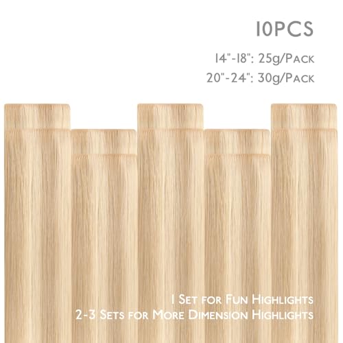 Image of WENNALIFE Invisi Edge Tape in Hair Extensions Human Hair | 20 Inch 30g 10pcs Dirty Blonde Highlighted Bleach Blonde Invisi Remy Hair tensions Seamless Injected Tape Ins Straight