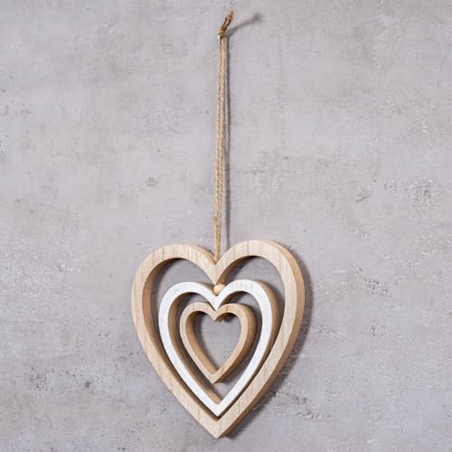 levandeo Deko Herz Mobile H15cm Windspiel MDF Holz Natur Weiß Holzherz Hängedeko Deko-Anhänger