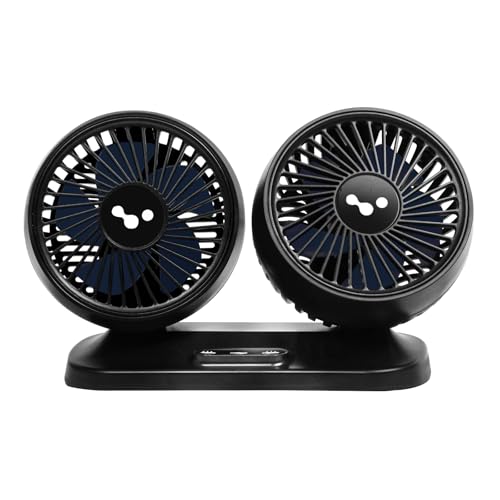Newthinking USB Dual Head Desk Fan for Car, USB Powerful Dash Board Fan, 360° Rotating Car Cooling Fans with Adjustable 3 Speed for Auto Van SUV Truck Caravan