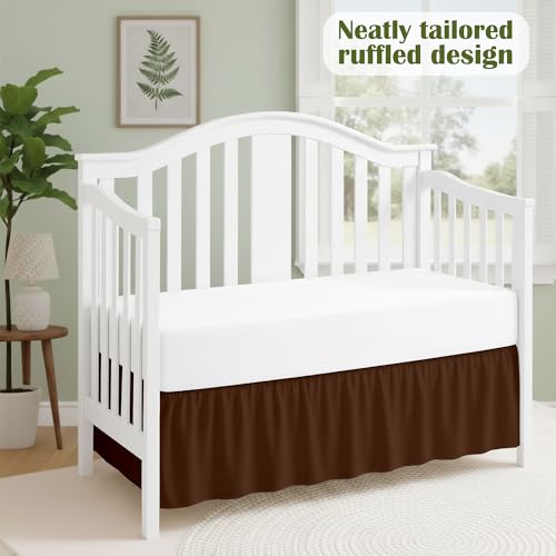 Image of Luxury Crib Bed Skirt 28 inch x 52 inch with 14 Inch Drop Soft & Breathable Dust Ruffle Fits Standard Crib and Toddler Bed Nursery Microfiber Fabric Ruffle Bed Skirt for Baby Boys or Girls Chocolate Solid