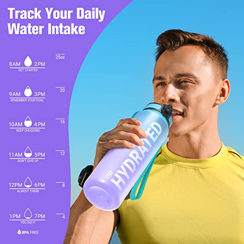 Image of Sahara Sailor Water Bottle, 32 /25 /17oz Durable and Leakproof Water Bottles Motivational with Time Marker, Tritan, BPA Free, Wide Mouth with Easy Clean Brush for Gym, Travel, School, Office (1 Bottle)