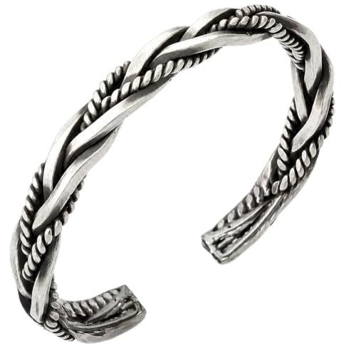 KF-Premium Bracciale da uomo placcato in argento, realizzato a mano, regolabile, stile vintage, aperto, tailandese, regalo di lusso, ideale per compleanni, anniversari e San Valentino, Taglia unica