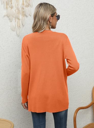 Yommay Strickjacke für Damen Elegante locker lässig leichtes Frauen Herbst Langarm Pullover mit Taschen,Orange,XXL