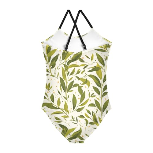 KLL Green Branch Olive Seamless Pattern Toddler Girls 1 Piece Swimsuit Summer Swimwear Adjustable Shoulder Strap Quick-Dry2