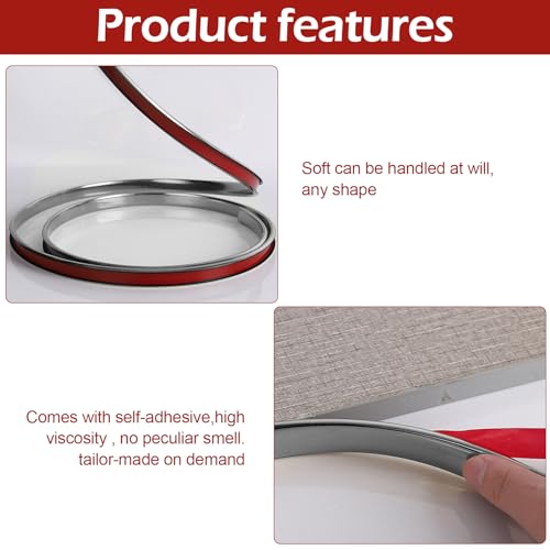 Image of U-Shape Edge Banding, 16.4FT Veneer Edge Banding, PVC Self Adhesiv Furniture Corner Edge Strip Countertop Table Cabinets Chairs Shelves Restoration, 20MM, Silver