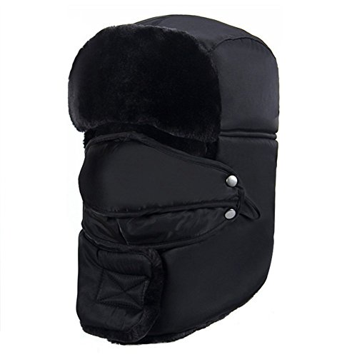 YYGIFTu00ae Unisex Winter Fliegermützen Damen und Herren Haube Ohrenschützer Mütze mit einem Mundschutz gegen kalte Ohren kalte Nasen Winddicht und Wasserdicht (Schwarz)