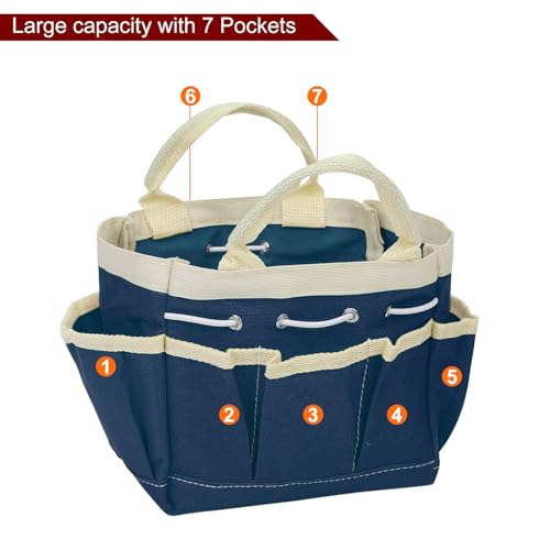 HARFINGTON Garden Tool Bag 5.9\" x 3.94\" x 5.9\" Large Oxford Waterproof with Pockets Garden Tote Bag Gardening Plant Tool Organizer Storage Carrier Store for Outdoor Women Men, Dark Blue