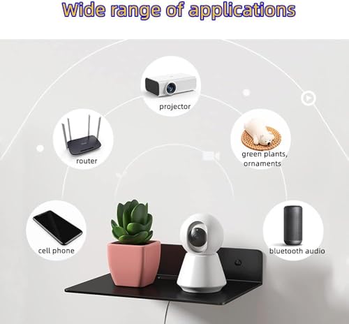 Image of OrganizeMee 30.5 x 21.5 x 4 cm Wall Mount Floating Shelf for Set Top Box, Metal L-Shaped Bracket with Cable Hole & 3 Screw Holes, (Grey)