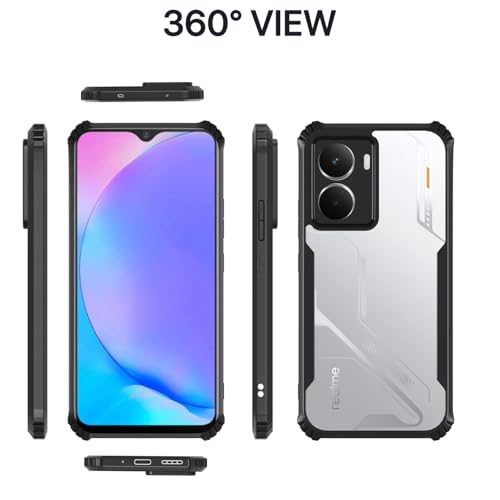 Image of Outlouders Back Cover for Realme P3 5G | Ultra Hybrid Transparent | Full Camera Protection | Raised Edge | Crystal Clear Bumper Case (Black)