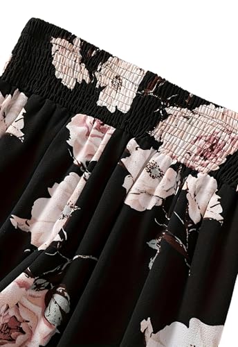 Women's Summer Boho Palazzo Pants for Women Elastic High Waist Straight Floral Pants Casual Loose Lounge Beach Trousers3