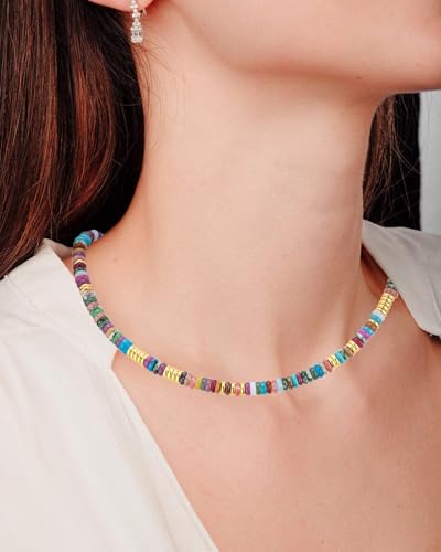 Boho Beaded Necklace for Women, Colorful Natural Stone Choker Necklace, Summer Beach Bead Necklaces Handmade Jewelry Birthday Gifts2