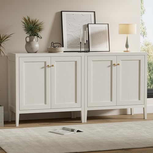 Image of MoomJiee 2pcs Modern Buffet Cabinet with Storage Sideboard Cabinet Wood cabinets for Kitchen,Living Room,Hallway Antique White