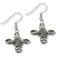 Cow Dangle Earrings for Women Made in USA- Handcrafted Cow - Highland Cow Jersey Cow Angus Cow Brown White Cow Pewter Cow Enamel Cow