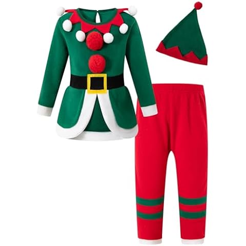 LATOBREATH Kid Boy Christmas Green Elf Costume Outfit Party Set Long Sleeves With Hat Helper Xmas（5-6Y） Cover