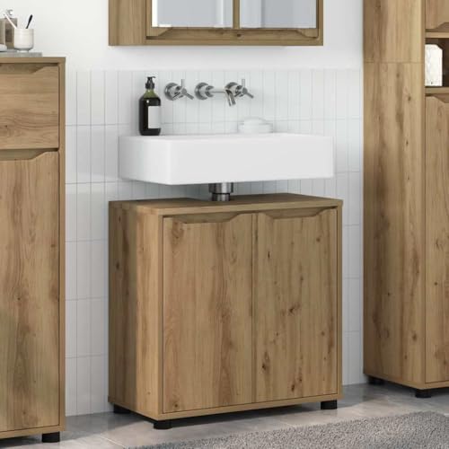 SooIarix Mueble de baño de roble Artisan, 60 x 30 x 60 cm, moderno armario bajo con puertas, estantes de altura regulable, material de madera resistente a la humedad
