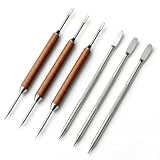 6Pcs Latte Art Pen Set, Stainless Steel Coffee Decorating Tools with Wood & Metal Handles, Barista Milk Foam Etching Pens for Espresso, Cappuccino & Latte