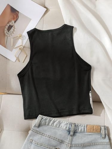 SHENHE Women's Ribbed Knit Skeleton Print Crew Neck Graphic Fitted Crop Tank Top Shirt2