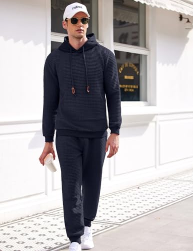 COOFANDY Men's Tracksuit 2 Piece Hoodie Sweatsuit Sets Casual Athletic Jogging Suits Waffle Plaid Jacquard Outfits2