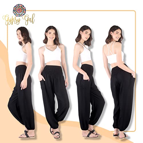 Gypsy Gal Harem Pants Women Boho Yoga Hippie Summer Clothing- Large, Classic Black #TOP2