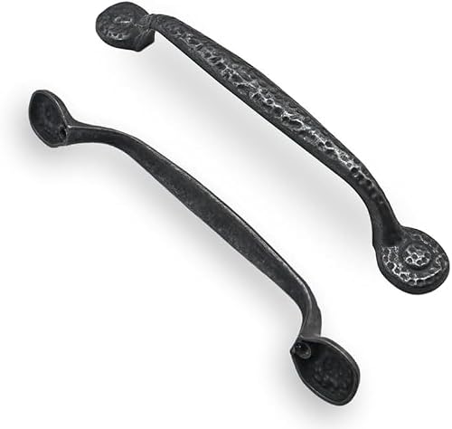 ZAUYX 2 Pack 8 Inch (203mm) Hole Center Black Iron Cabinet Pulls,Antique Black Rustic Drawer Pulls Hammered Cabinet Handles Kitchen Cabinet Hardware Vintage Pulls for Drawers.